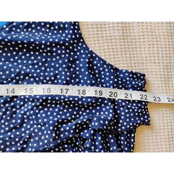 1X Coldwater Creek Blue And White Polkadot Layered Ruffles Sleeveless Blouse. 18 - Picture 6 of 16